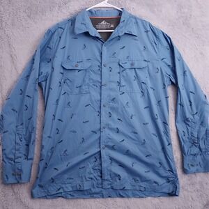 Croft Barrow Shirt Mens Large Quick Dry Fishing Vented Fish Print Blue Ripstop L